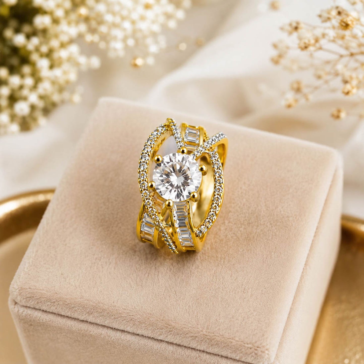 White Color American Diamond Ring Premium Party Wear