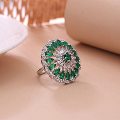 Rich Dark Green Color American Diamond Cocktail Ring For Ethnic Suit Sets