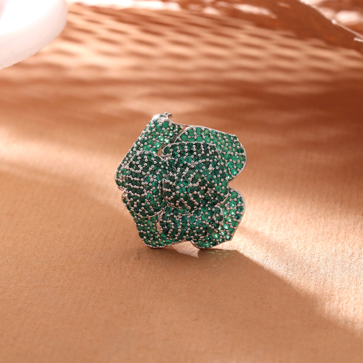 Lush Emerald Green Color American Diamond Ring For Traditional Indian Attire