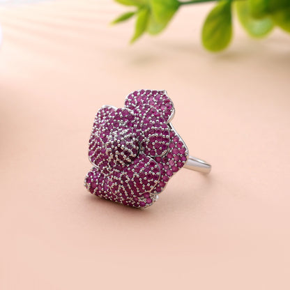 Lovely Hot Pink Color American Diamond Ring For Festive Sangeet Occasions