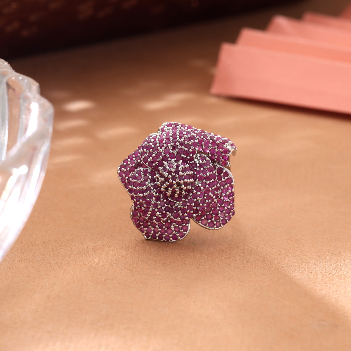 Lovely Hot Pink Color American Diamond Ring For Festive Sangeet Occasions