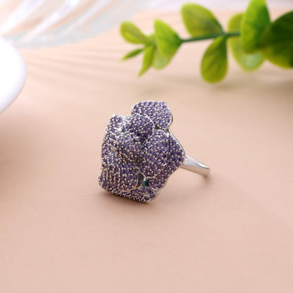 Glamorous Imperial Purple Color American Diamond Ring For Designer Functions