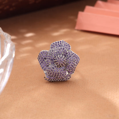 Glamorous Imperial Purple Color American Diamond Ring For Designer Functions