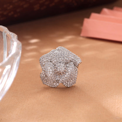 Sleek Sterling Silver Color American Diamond Ring For Daily Fashion Outfits
