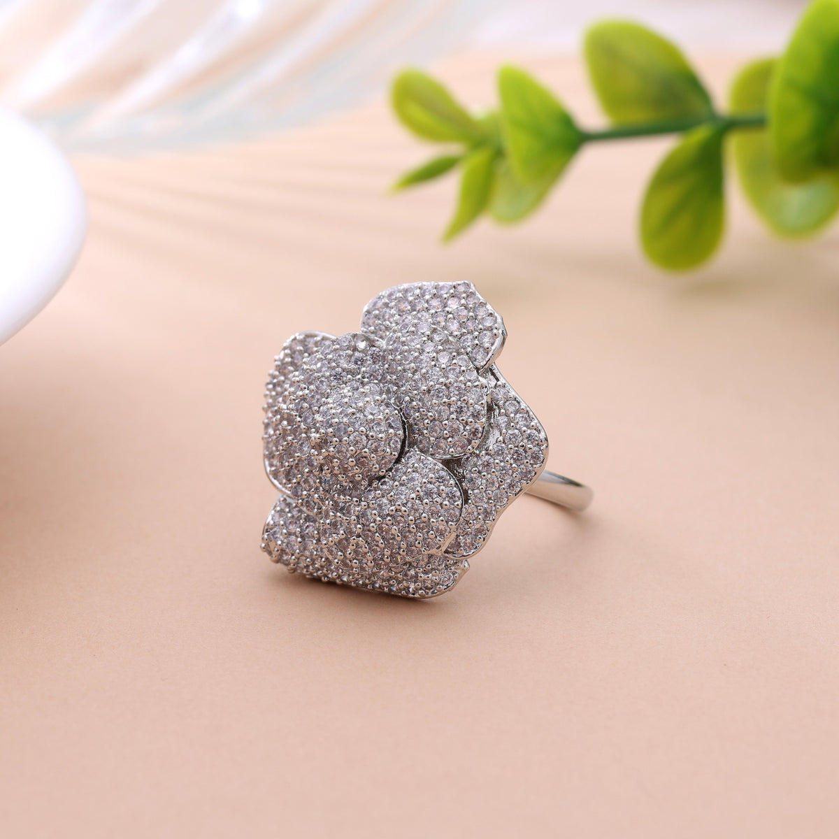Sleek Sterling Silver Color American Diamond Ring For Daily Fashion Outfits