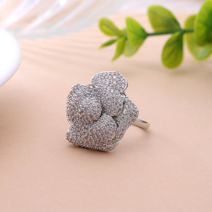 Sleek Sterling Silver Color American Diamond Ring For Daily Fashion Outfits