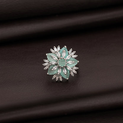Refreshing Pastel Pista Green Color American Diamond Ring For Elegant Partywear