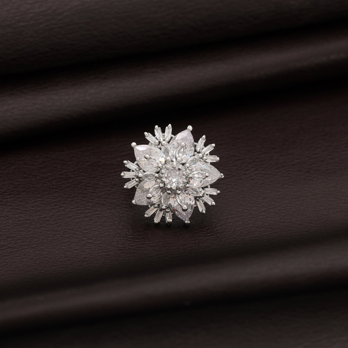 Sparkling Diamond Silver Color American Diamond Statement Ring For Contemporary Styling