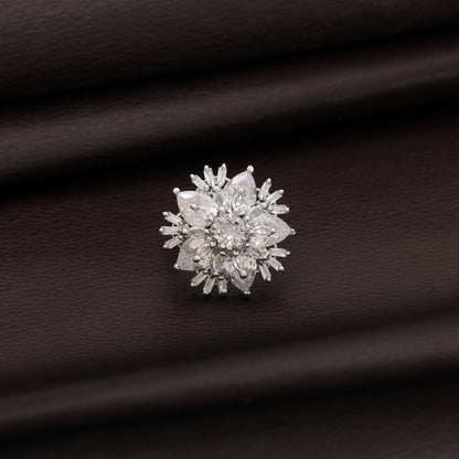 Sparkling Diamond Silver Color American Diamond Statement Ring For Contemporary Styling