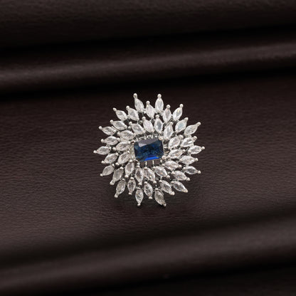 Royal Ocean Blue Color American Diamond Cocktail Ring For Formal Evening Gatherings