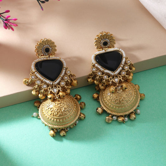 Stylish Black Color Amrapali Earrings With Antique Silver Detailing For Women