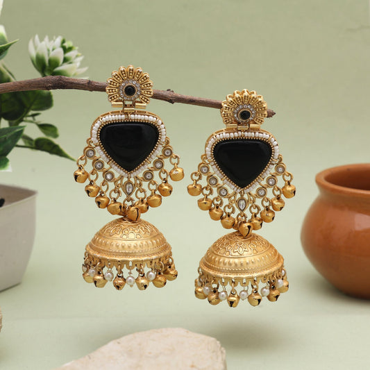 Stylish Black Color Amrapali Earrings With Antique Silver Detailing For Women