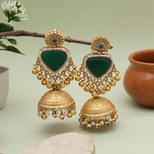 Classic Green Color Amrapali Earrings Perfect For Festive And Ethnic Occasions