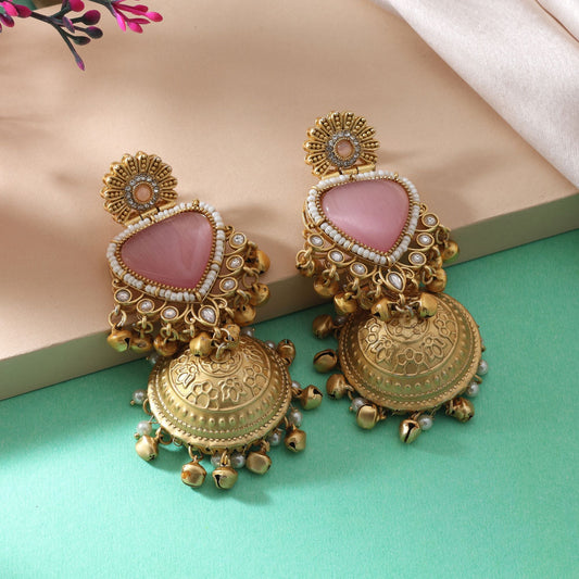 Beautiful Pink Color Amrapali Earrings With Fine Detailing For Weddings