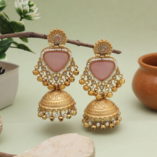 Beautiful Pink Color Amrapali Earrings With Fine Detailing For Weddings