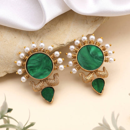 Royal Green Color Amrapali Earrings With Antique Finish For Festive Wear