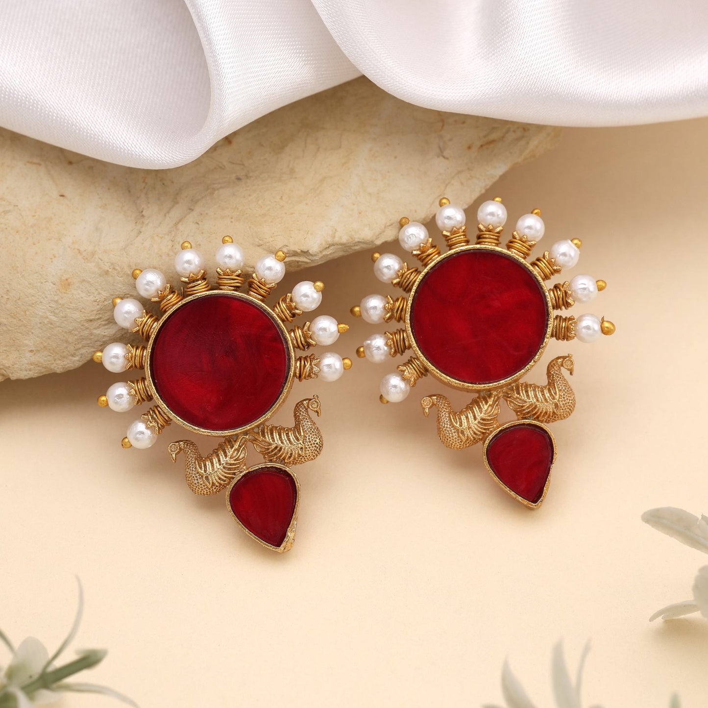 Gorgeous Red Color Amrapali Earrings For Ethnic Festivals And Bridal Outfits