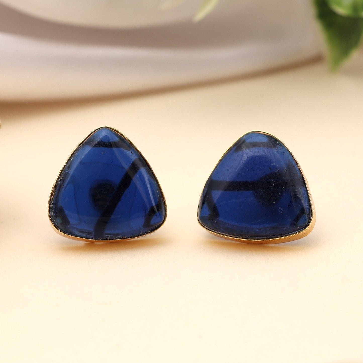 Charming Blue Color Amrapali Earrings With Antique Polished Tribal Design