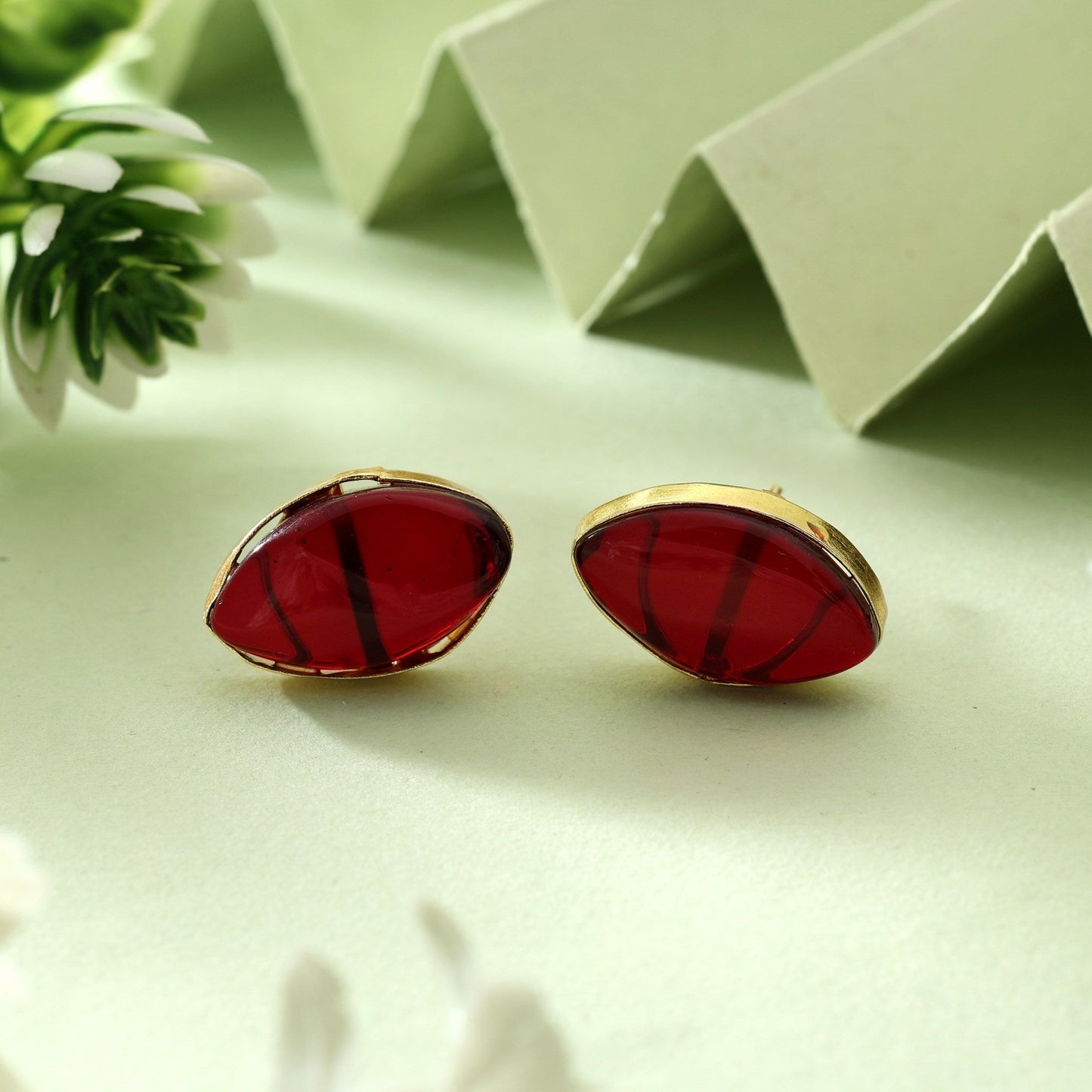 Elegant Maroon Color Amrapali Earrings With Antique Gold Plated Finish