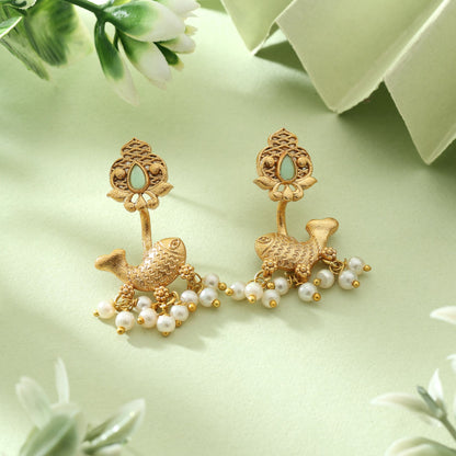 Trendy Pista Green Color Amrapali Earrings With Intricate Meenakari Artwork
