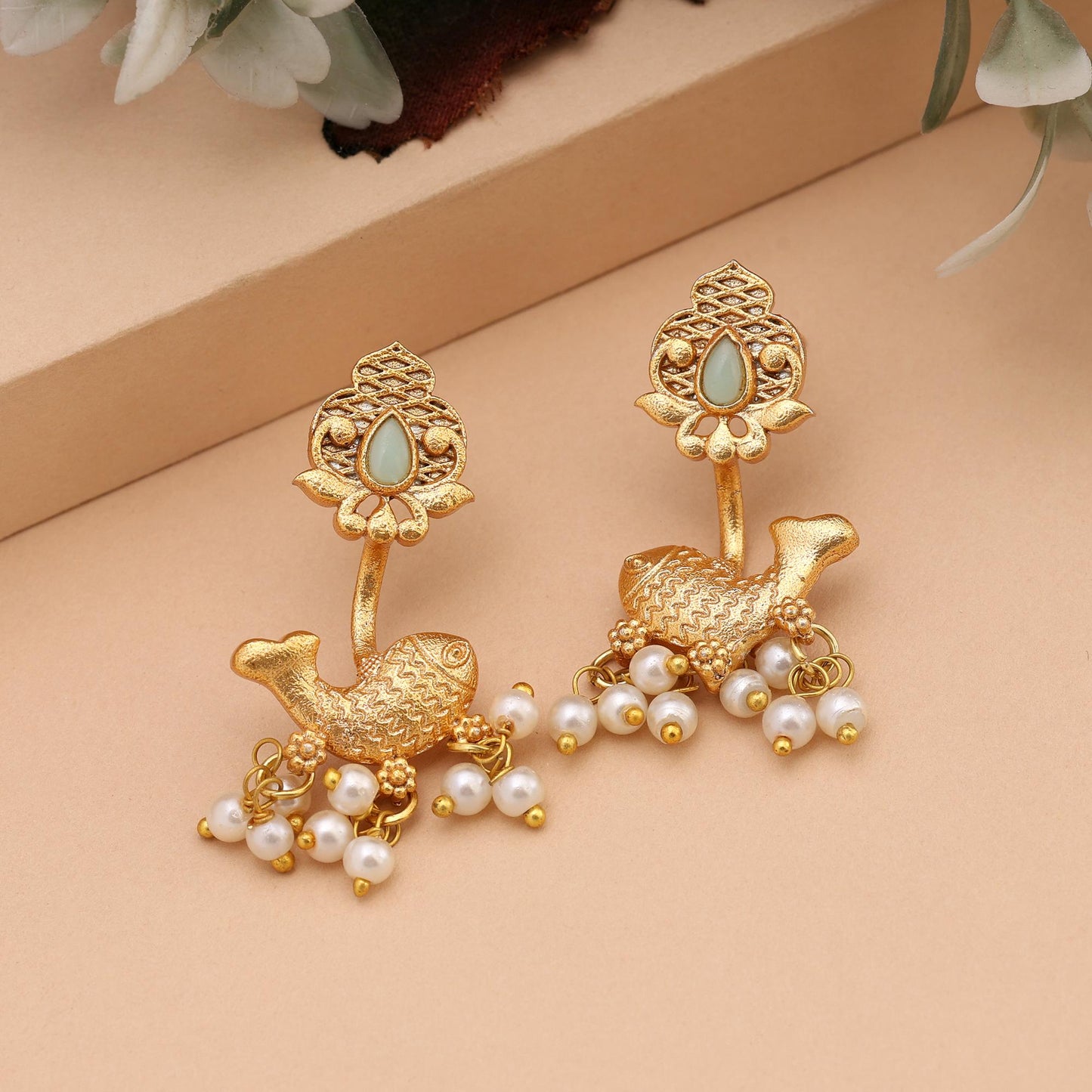 Trendy Pista Green Color Amrapali Earrings With Intricate Meenakari Artwork