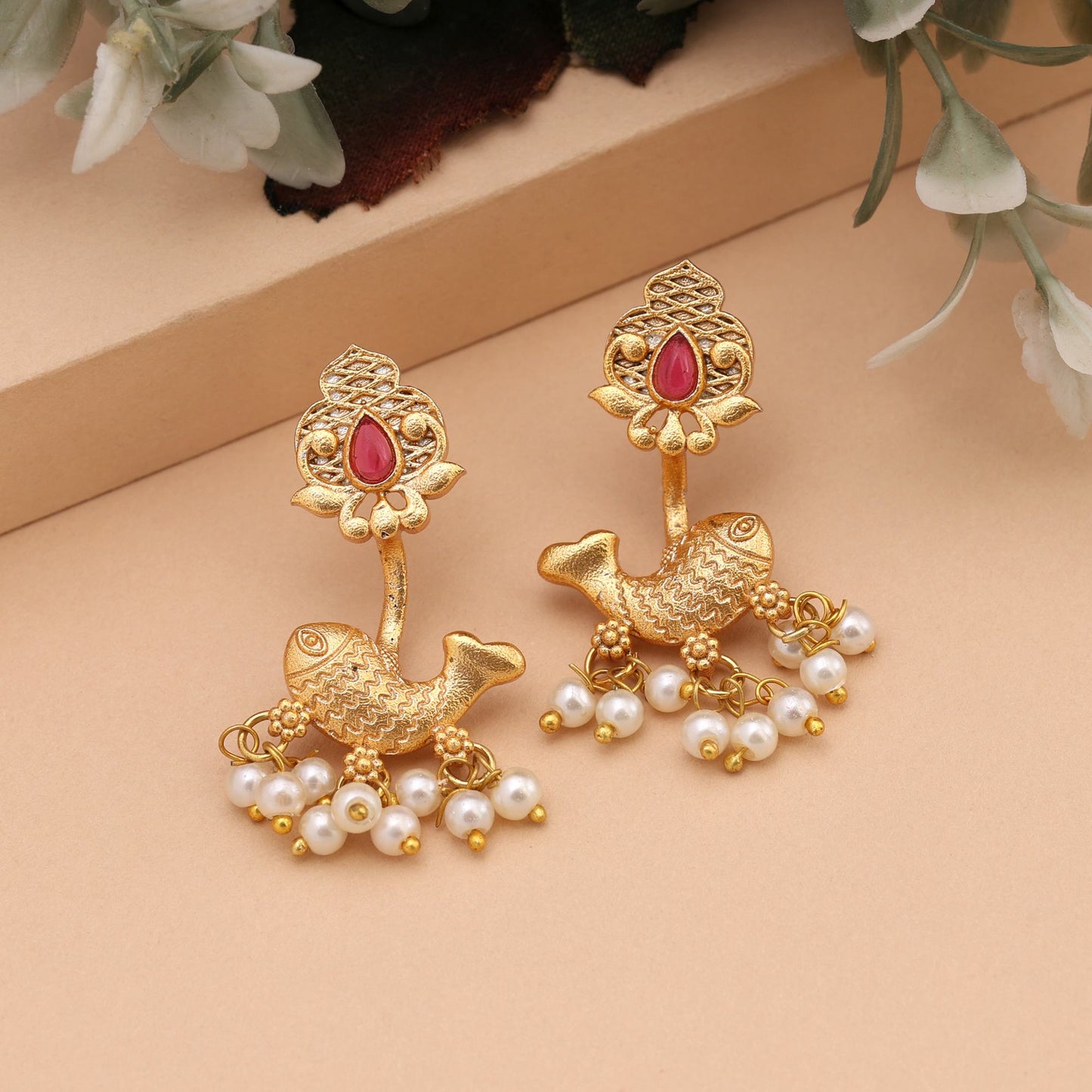 Stylish Rani Color Amrapali Earrings With Royal Design For Cultural Functions