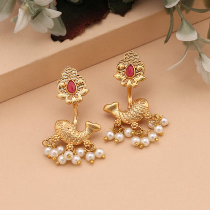 Stylish Rani Color Amrapali Earrings With Royal Design For Cultural Functions