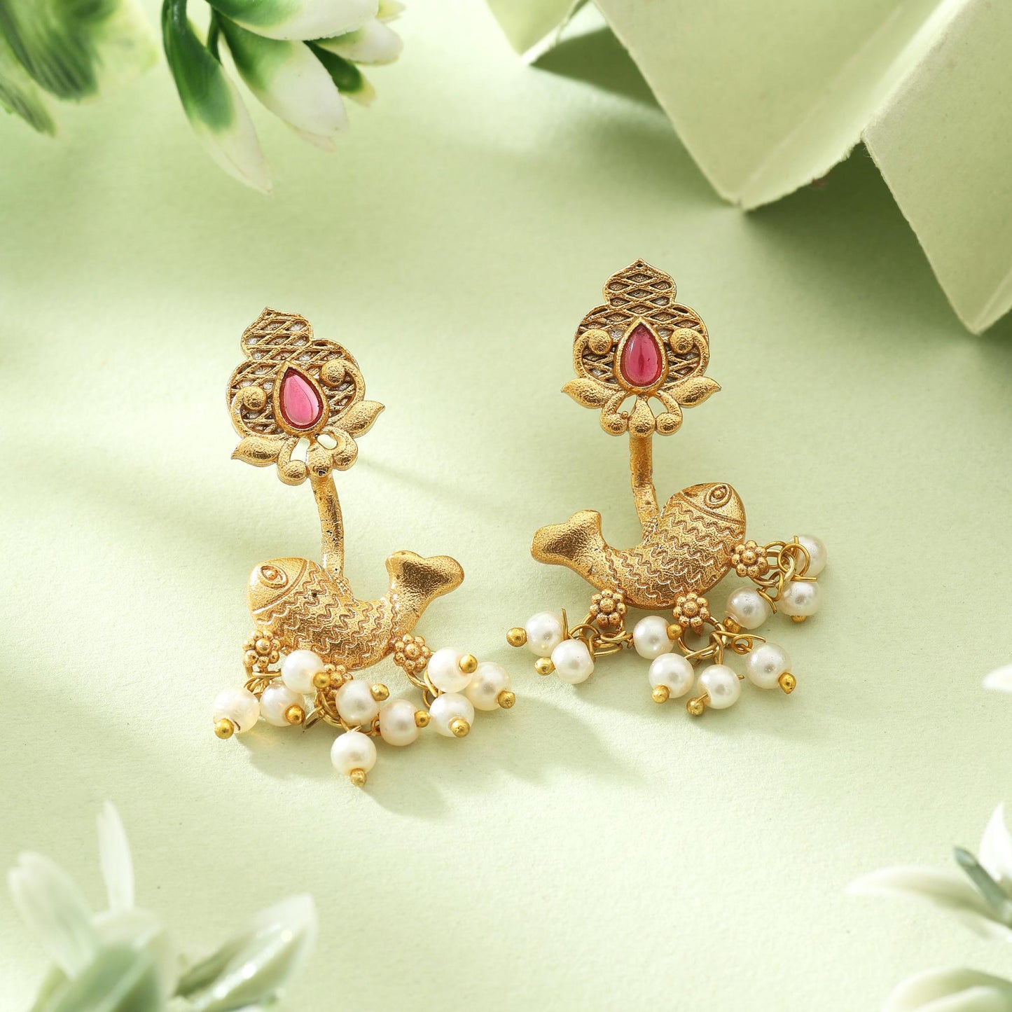 Stylish Rani Color Amrapali Earrings With Royal Design For Cultural Functions