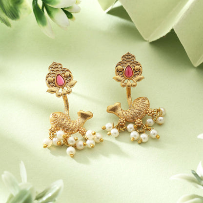 Stylish Rani Color Amrapali Earrings With Royal Design For Cultural Functions