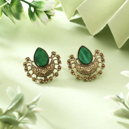 Graceful Green Color Monalisa Stone Earrings With Meenakari Inspired Detailing