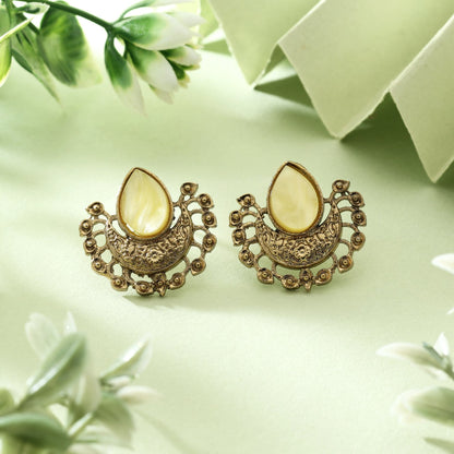 Lovely Light Yellow Color Monalisa Stone Earrings For Elegant Festive Wear