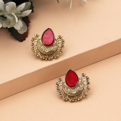 Beautiful Red Color Monalisa Stone Earrings For Wedding And Festive Occasions