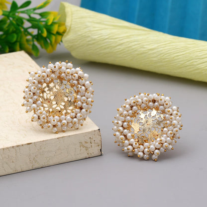 White Color Antique Finish Amrapali Earrings For Traditional And Bridal Look