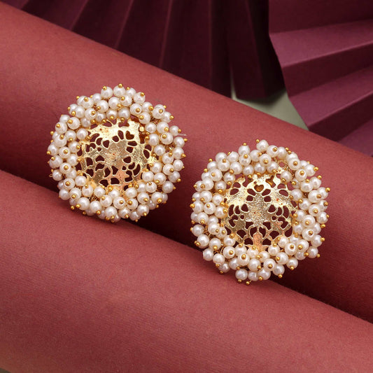 White Color Antique Finish Amrapali Earrings For Traditional And Bridal Look