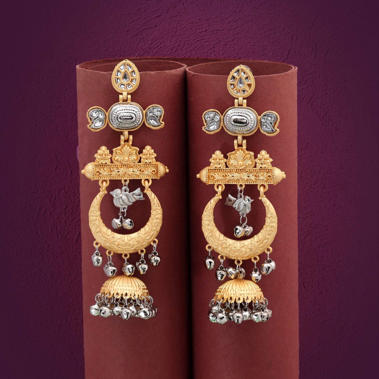 Gold & Silver Color Beautiful Traditional Amrapali Earrings For Brides And Women