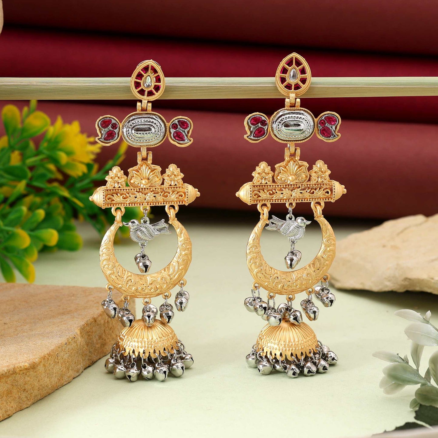 Rani Color Premium Ethnic Style Amrapali Earrings For Wedding Celebrations