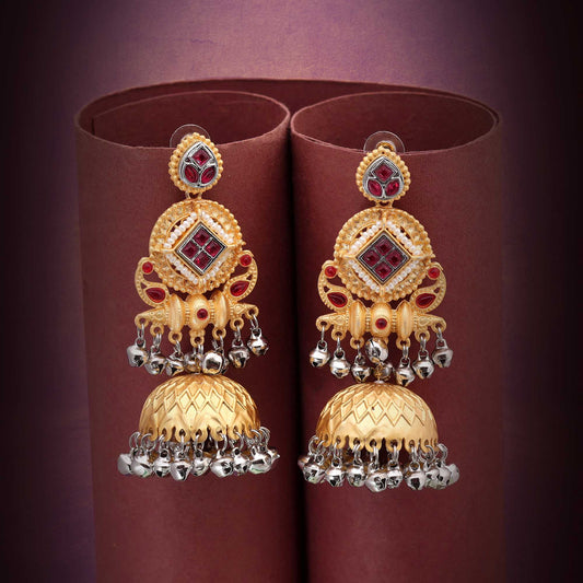 Rani Color Beautiful Traditional Bridal Amrapali Earrings For Elegant Dressing