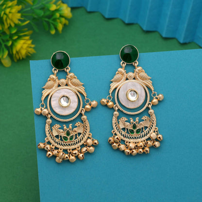 Green Color Stylish Antique Look Amrapali Earrings For Festivals And Occasions