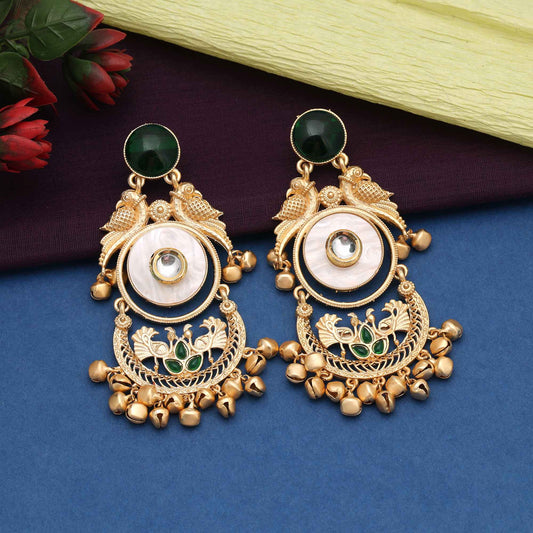 Green Color Stylish Antique Look Amrapali Earrings For Festivals And Occasions