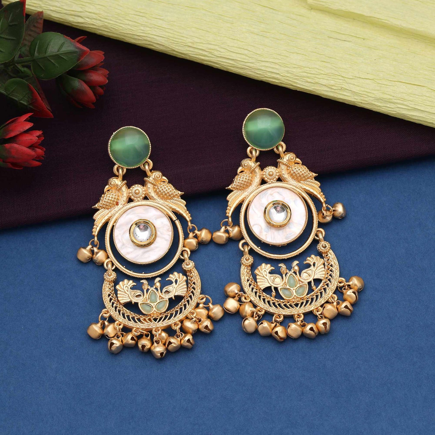 Pista Green Color Elegant Polished Amrapali Earrings For Brides And Women