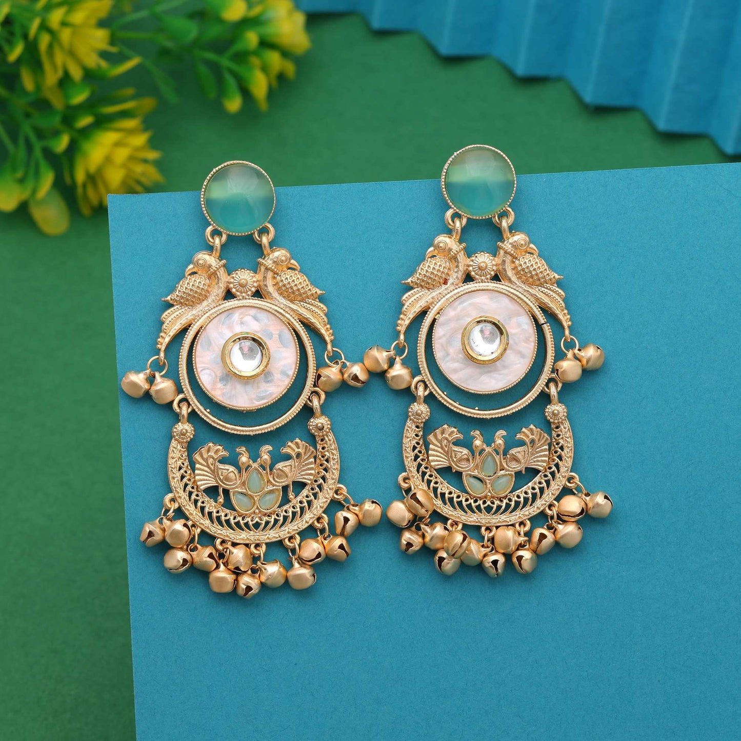 Pista Green Color Elegant Polished Amrapali Earrings For Brides And Women