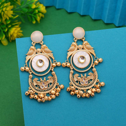 White Color Ethnic Heritage Style Amrapali Earrings For Wedding And Party Events