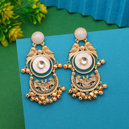 White Color Ethnic Heritage Style Amrapali Earrings For Wedding And Party Events