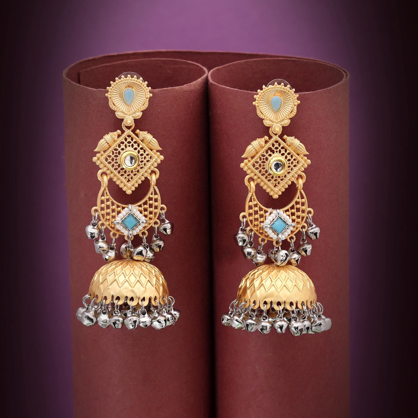 Sky Blue Color Traditional Handcrafted Amrapali Earrings For Elegant Indian Fashion