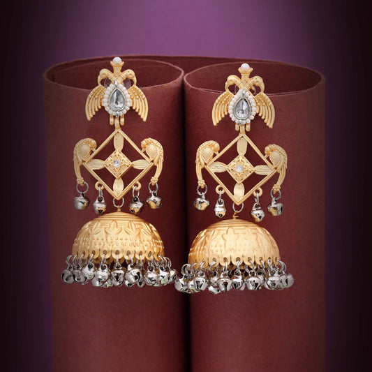Gold & Silver Color Antique Finish Designer Amrapali Earrings For Brides And Women