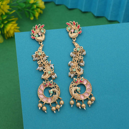 Pink Color Elegant Handmade Amrapali Earrings For Wedding And Celebration Style
