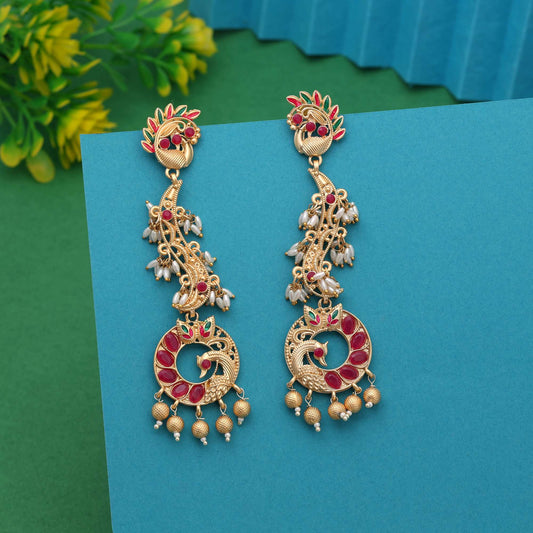 Rani Color Heavy Traditional Amrapali Earrings For Bridal And Festive Wear