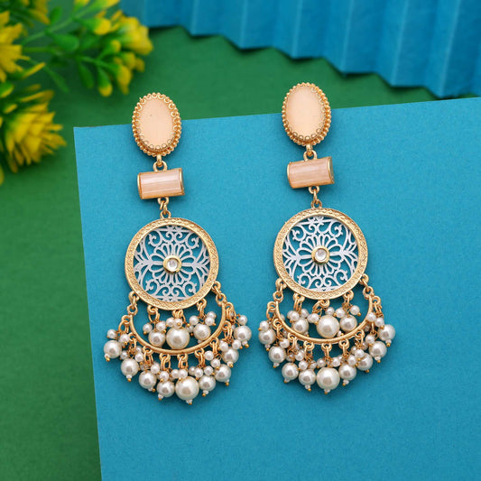 White Color Elegant Polished Designer Amrapali Earrings For Brides And Women