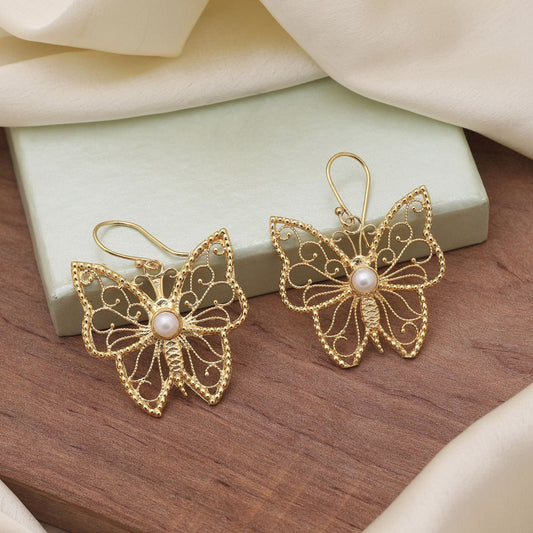 Gold Color Butterfly Amrapali Earrings Featuring Artistic Design And Antique Gold Finish