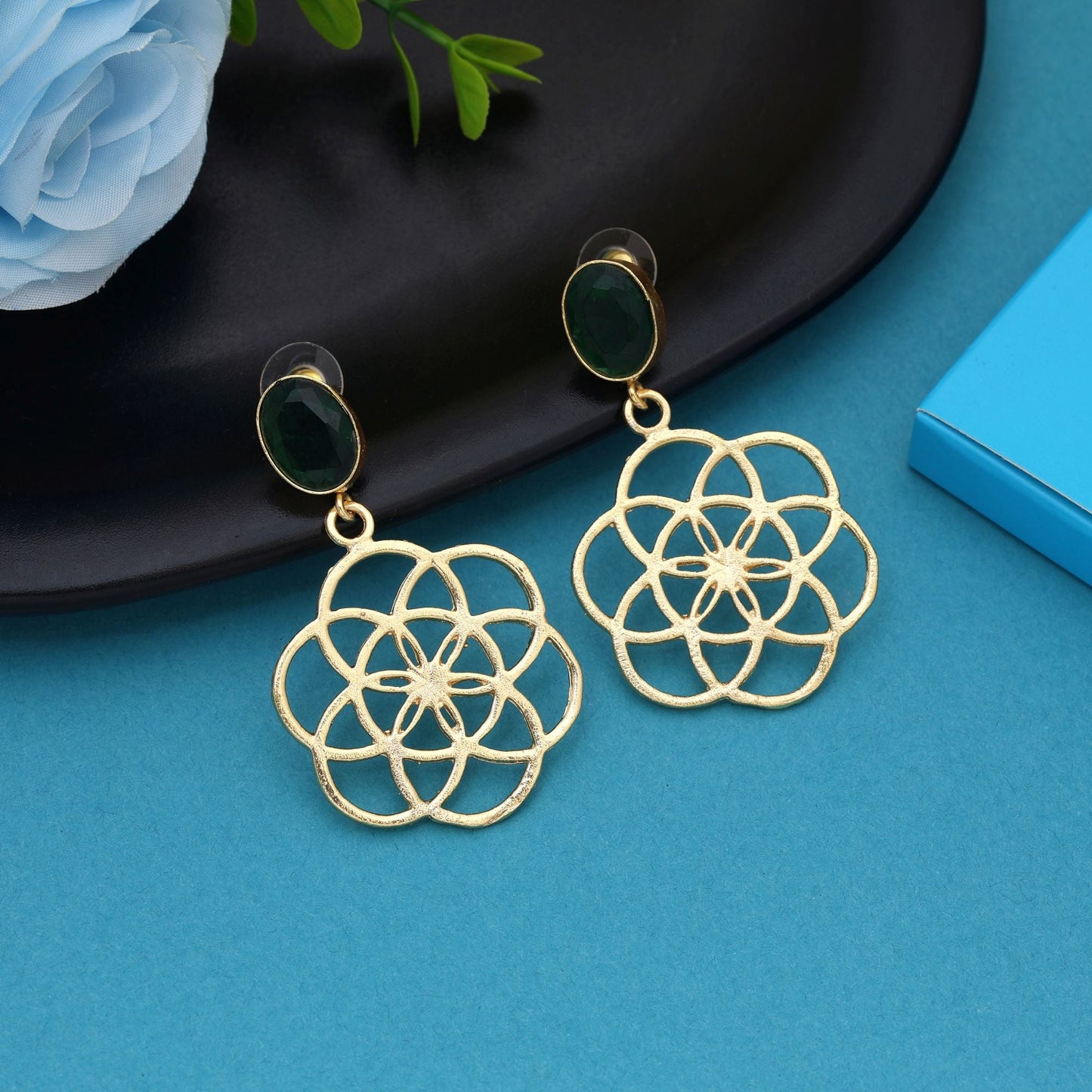 Green Color Amrapali Earrings Featuring Antique Finish With Tribal Inspiration